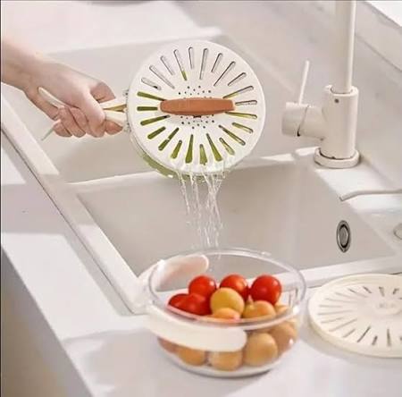 Fruit & Vegetable Drain Basket with Lid | Portable Washing Basket & Kitchen Storage Container