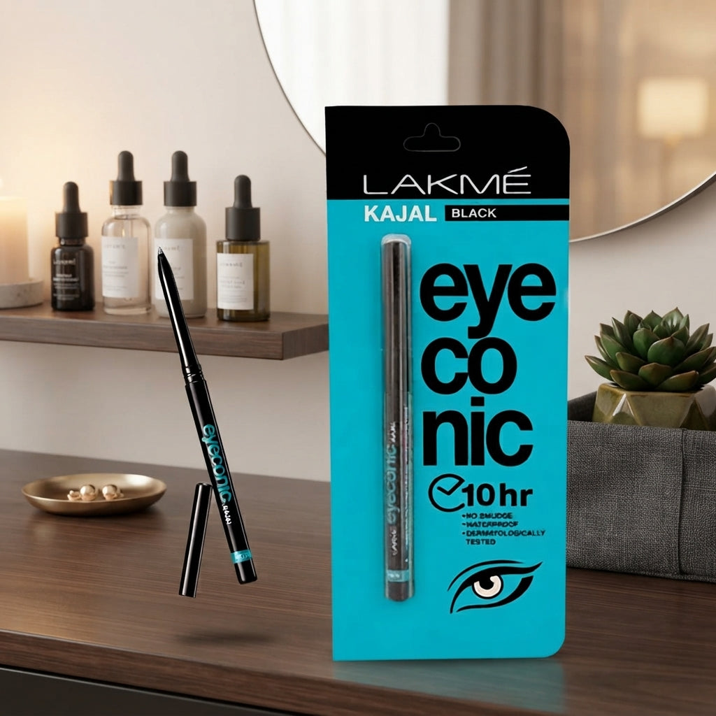Lakme Eyeconic Kajal Pencil Eyeliner Black | 24Hr Long Lasting Eye Makeup for Daily Beauty Routine