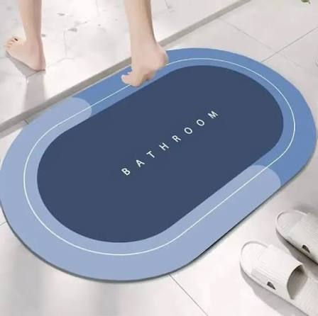 Washroom Mat Non-Slip 2.5mm | Oval Shape Waterproof Bathroom Mat | Light & Dark Blue