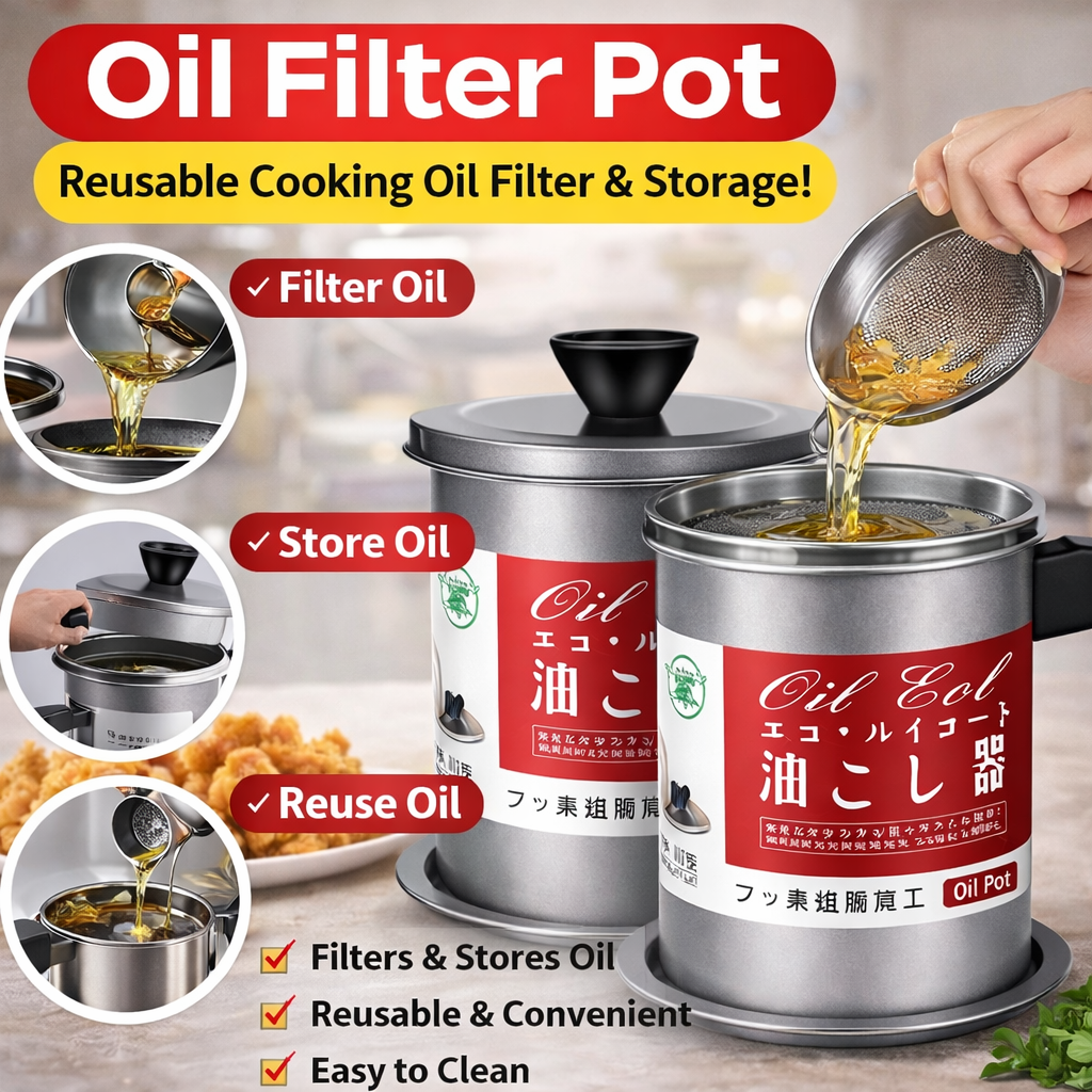 Oil Filter Pot 1.4L | Oil Strainer & Container for Kitchen Use